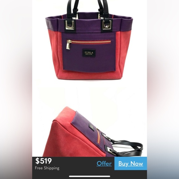 FURLA Suede Reversible Violet & Mocha Italian Leather Tote w/ Dustbag! - Picture 13 of 14